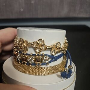 Gold and Navy Layered Bracelet Stack - Women Jewelry